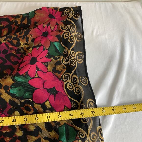 Diane Freis Mixed Cheetah Floral Print 100% Silk Midi Dress Size 12 Statement - Picture 5 of 10